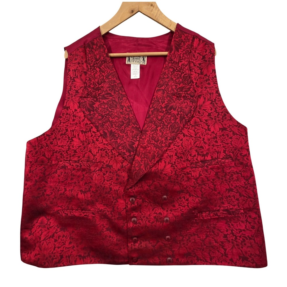 Classic Old West Styles Mens Red 100% Silk Floral Damask Paisley Vest Size‎ 48